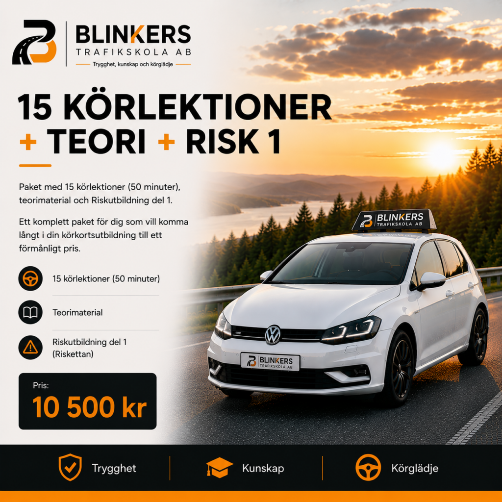 15 körlektioner + Teori + Risk 1